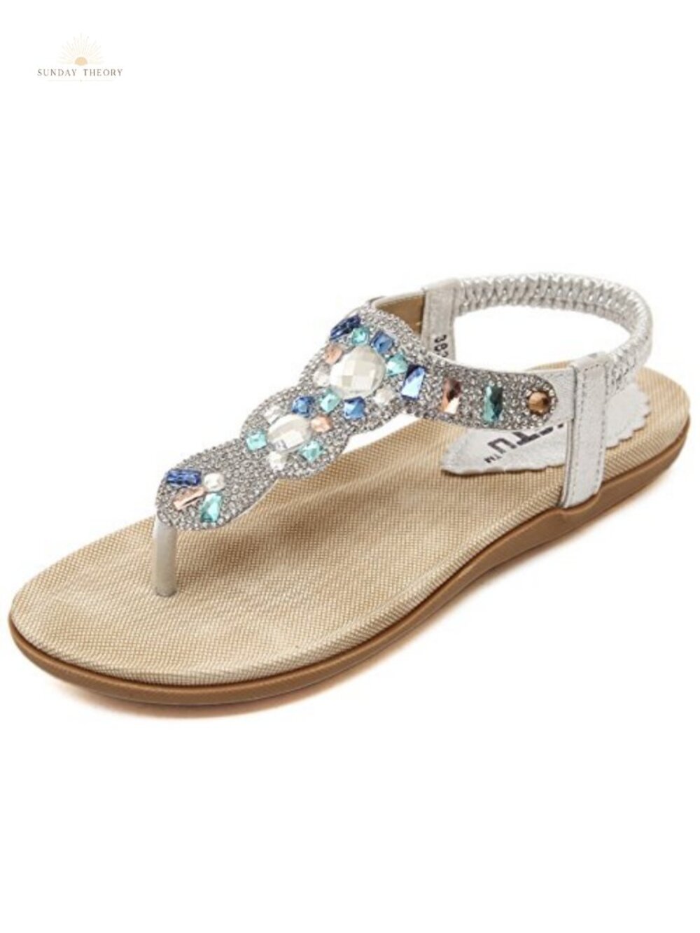 Crystal Rhinestone T-Strap Flat Sandals Bohemian Wedding Shoes